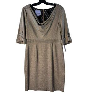 Kay Unger New York Stretch Midi Dress With Cowl Neck & Elbow-Length Sleeve